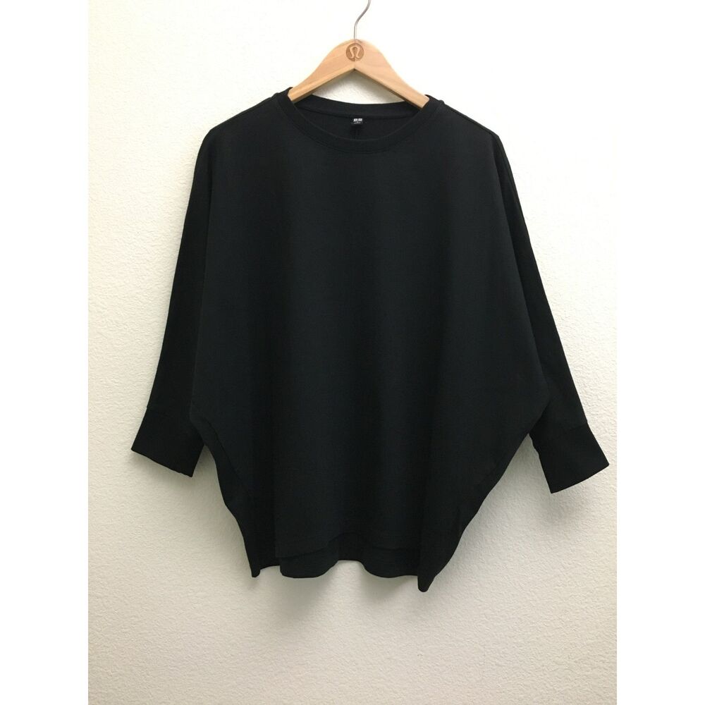 UNIQLO Women Smooth Cotton Dolman 3/4 Sleeve Oversized Top Black S